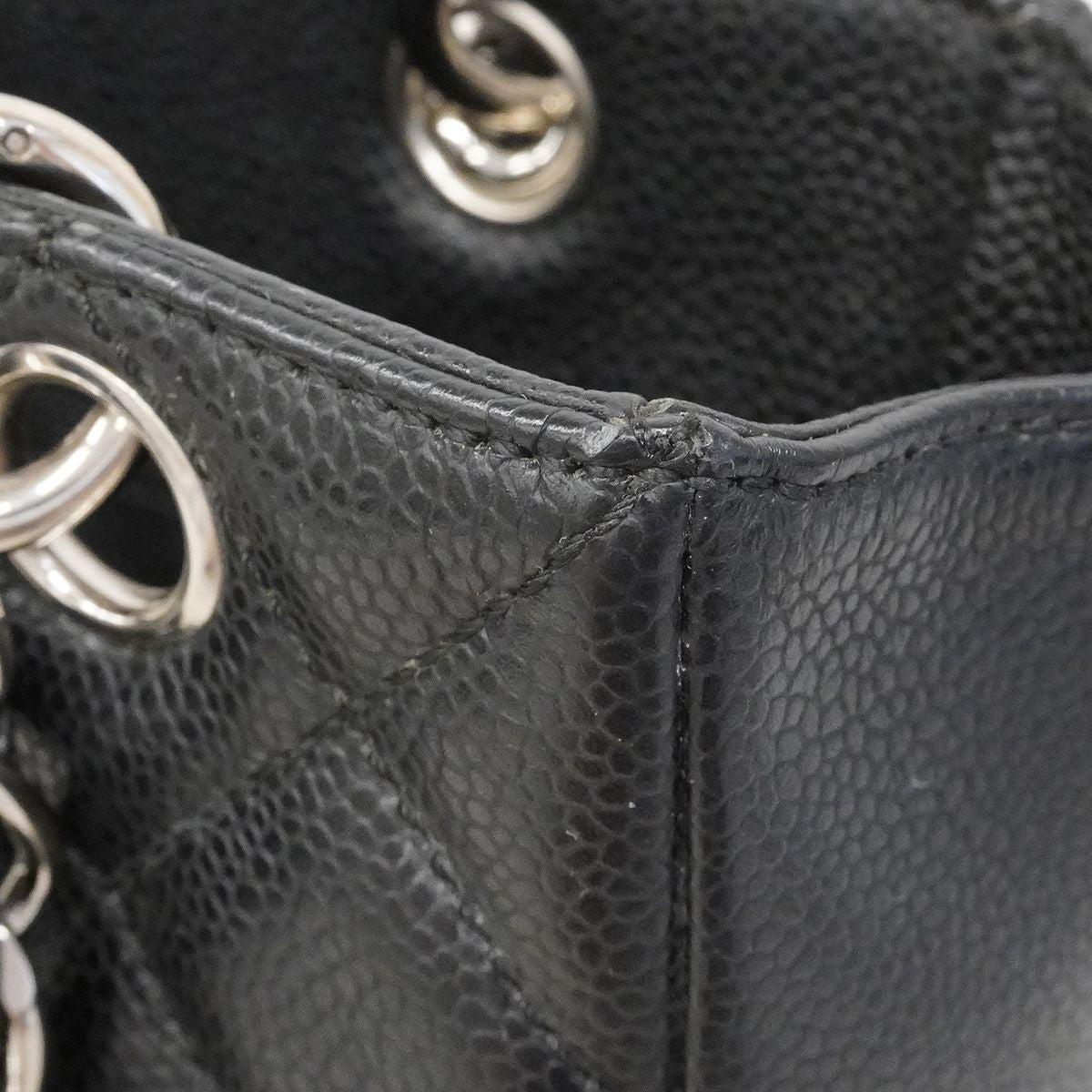 Chanel Chain Tote Quilted Caviar Leather Black Silver — view 6