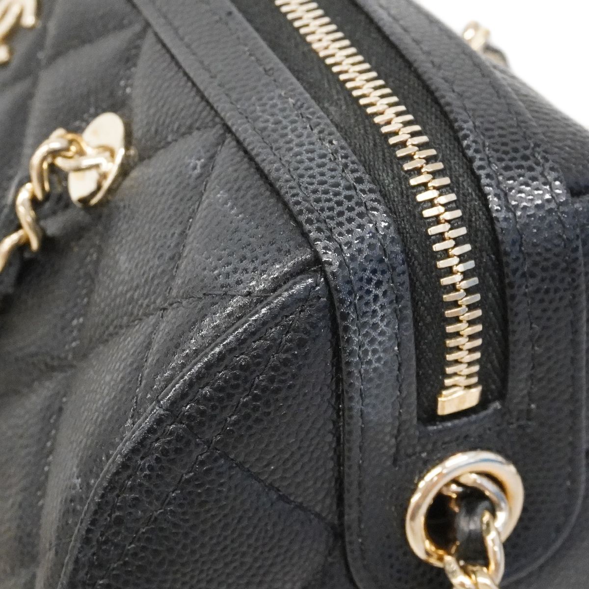 Chanel Handbag Quilted Caviar Leather Black Champagne Gold 2-Way — view 8