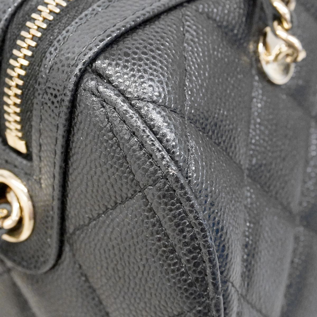 Chanel Handbag Quilted Caviar Leather Black Champagne Gold 2-Way — view 7