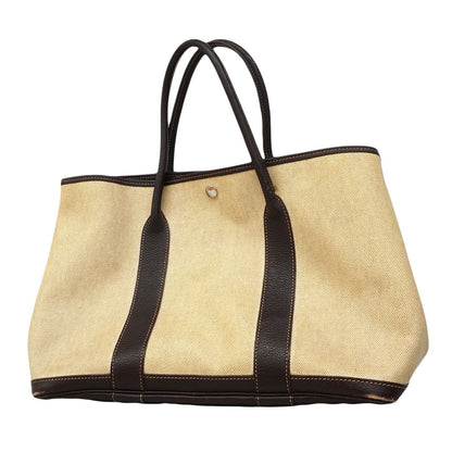 Hermes Tote Garden Party PM Toile Ash Brown Beige Silver