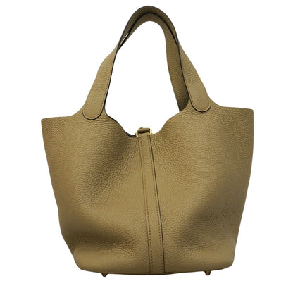 Hermes Handbag Picotin Lock Taurillon Clemence Beige Marfa Gold — view 8
