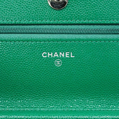 Chanel Shoulder Wallet Quilted Caviar Leather Green Silver — view 5