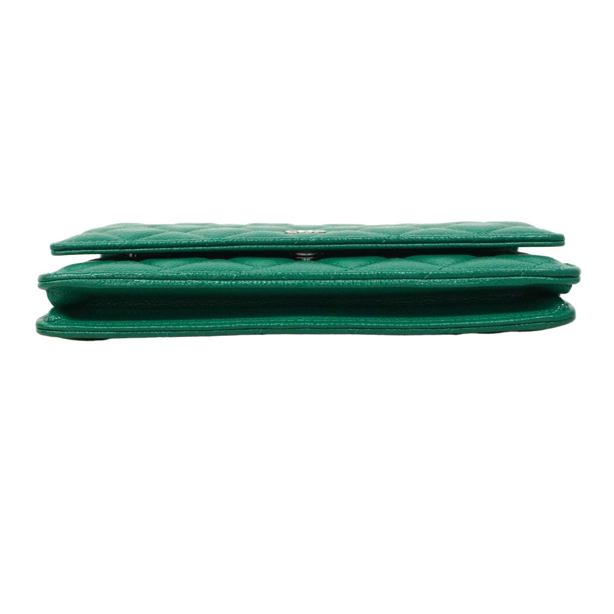 Chanel Shoulder Wallet Quilted Caviar Leather Green Silver — view 3