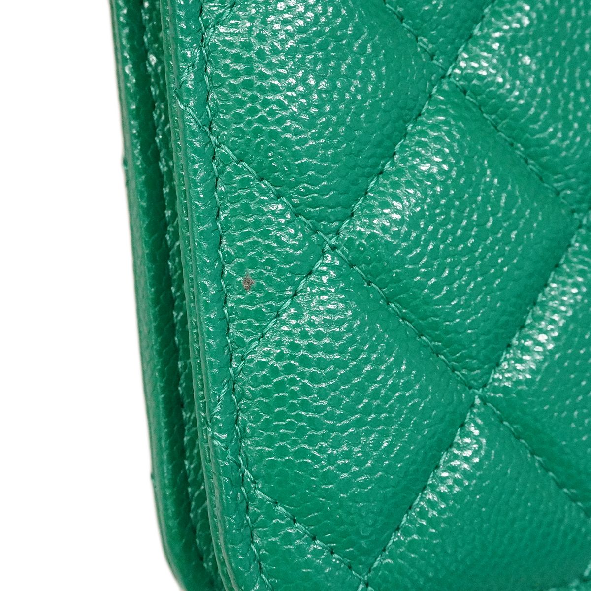 Chanel Shoulder Wallet Quilted Caviar Leather Green Silver — view 7