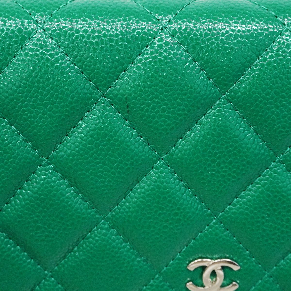 Chanel Shoulder Wallet Quilted Caviar Leather Green Silver — view 6