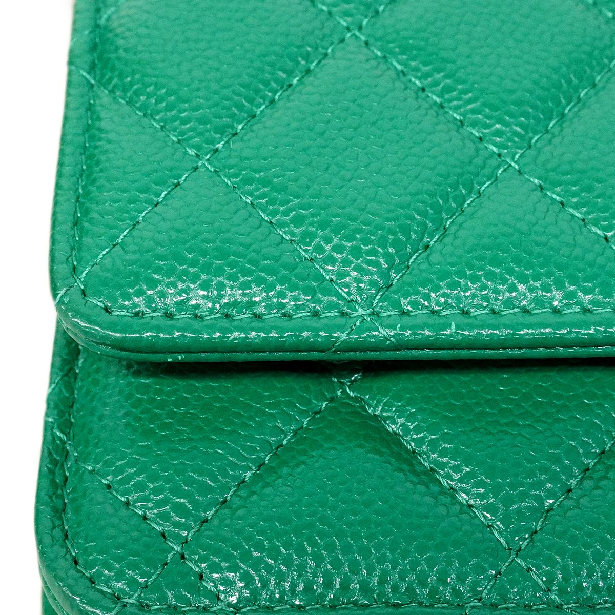 Chanel Shoulder Wallet Quilted Caviar Leather Green Silver — view 8