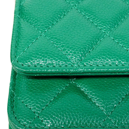 Chanel Shoulder Wallet Quilted Caviar Leather Green Silver — view 8