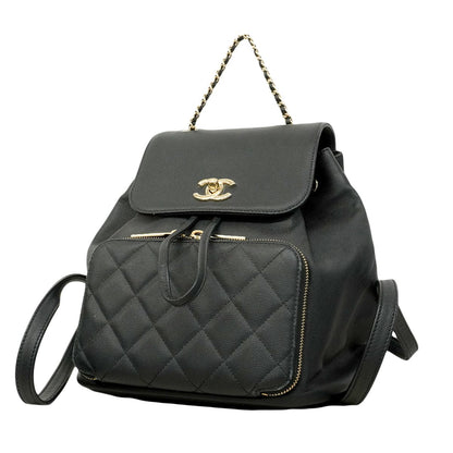 Chanel Backpack Quilted Caviar Leather Black Champagne Gold