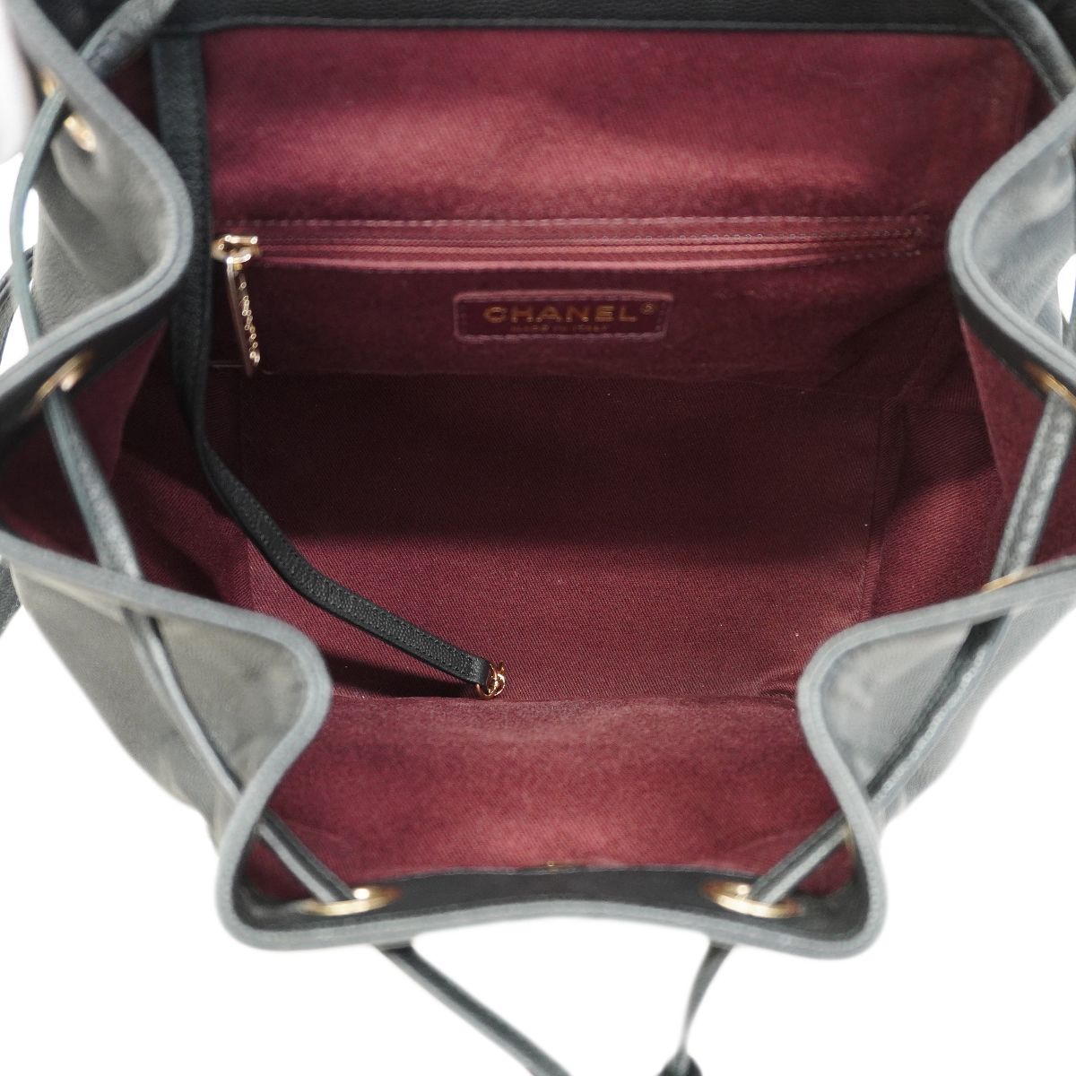 Chanel Backpack Quilted Caviar Leather Black Champagne Gold — view 4