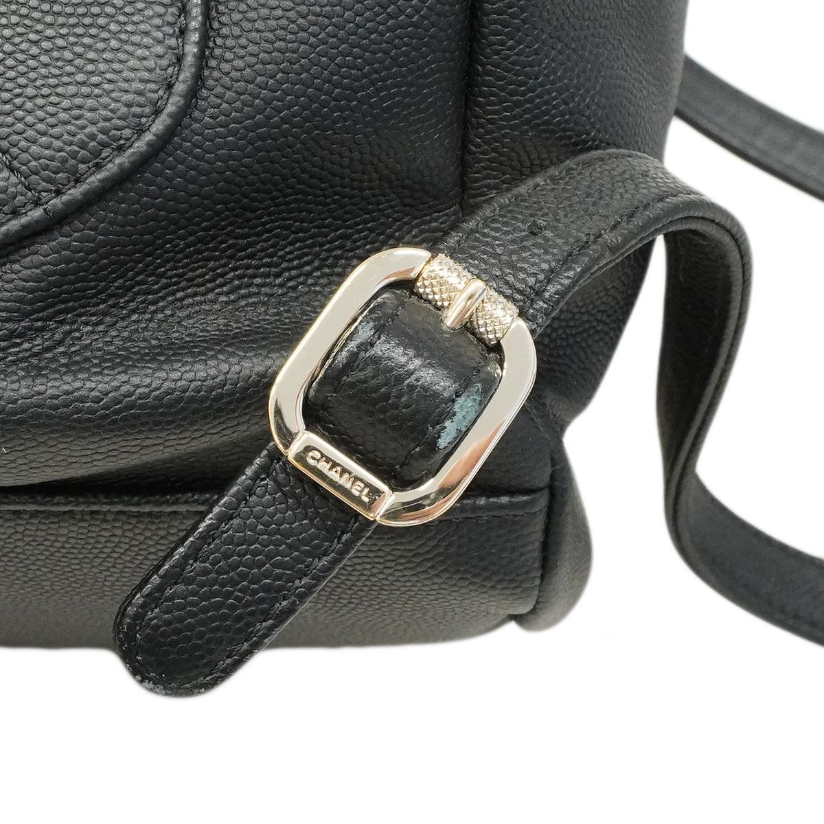Chanel Backpack Quilted Caviar Leather Black Champagne Gold — view 6