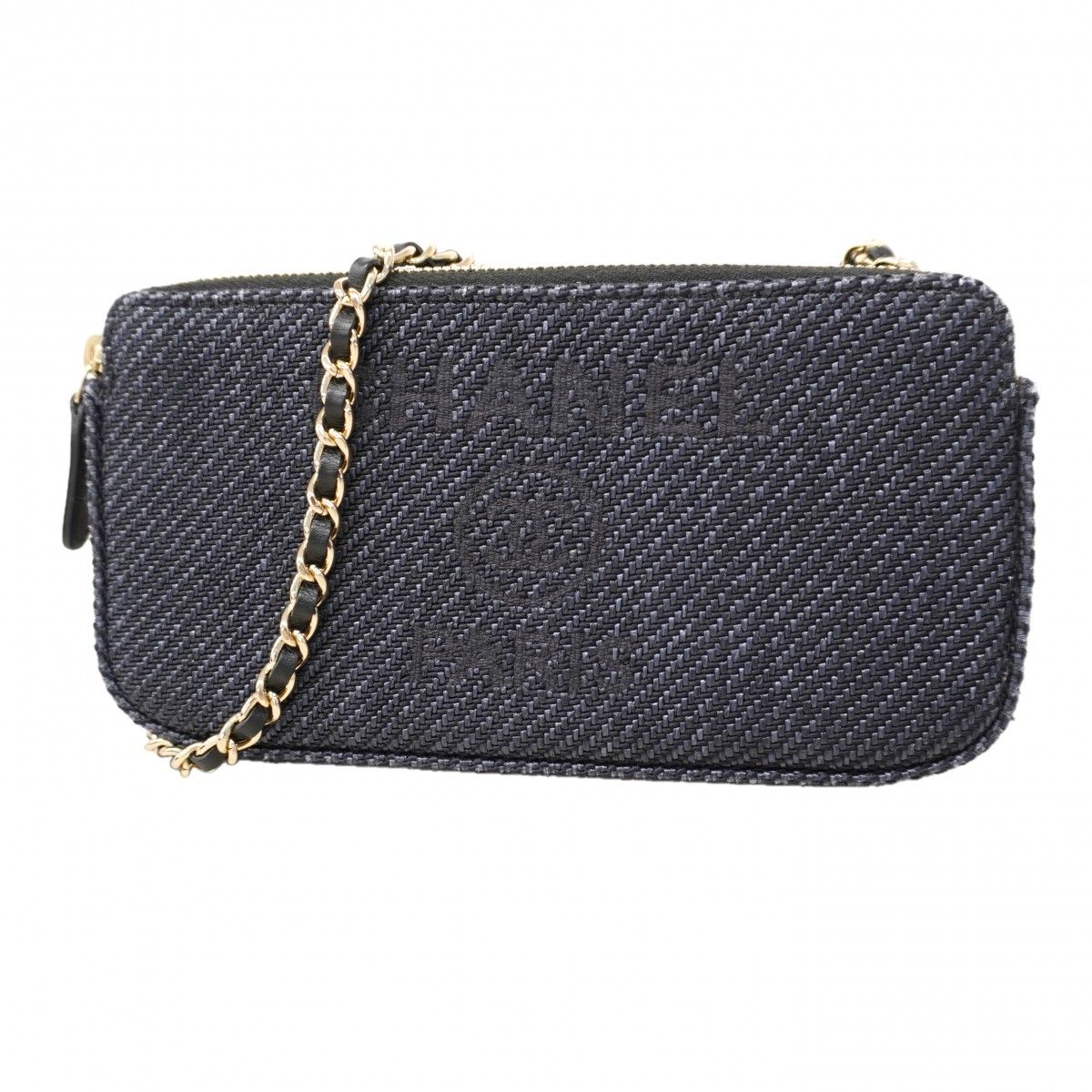 Chanel Shoulder Wallet Deauville Tweed Navy Champagne Gold Handbag
