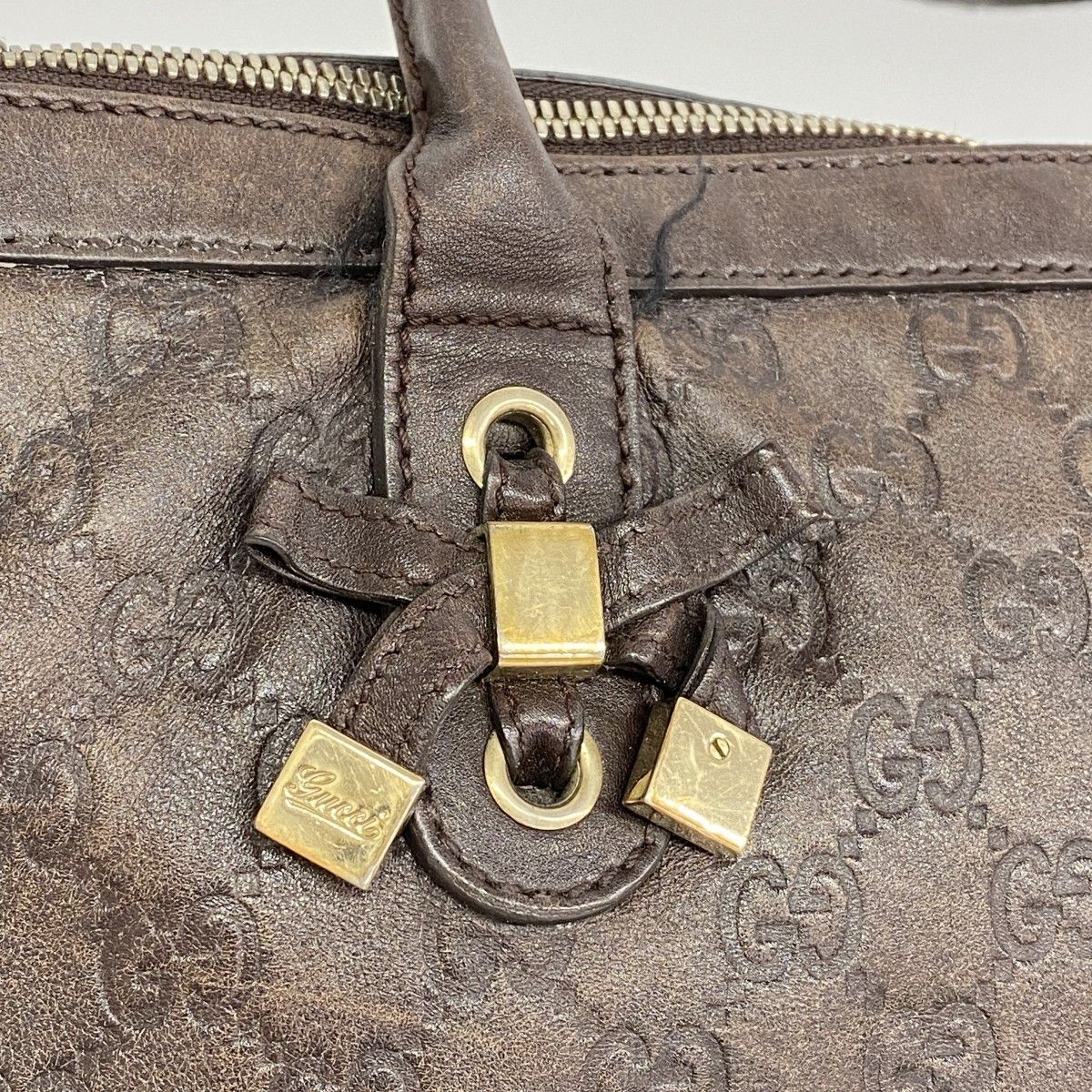 Gucci Tote Guccissima Leather Dark Brown Chien Pants Gold — view 8