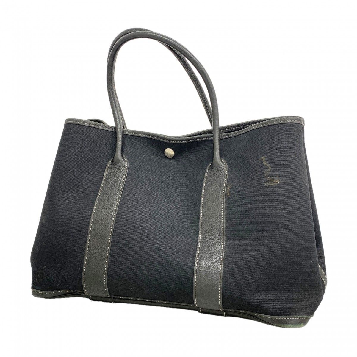 Hermes Tote Garden Party PM Toile Officier Black Silver