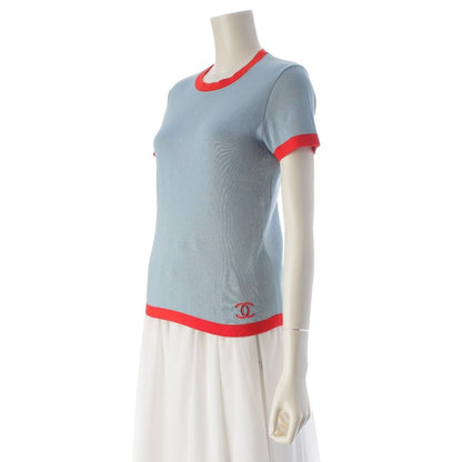 Chanel Cotton CC Logo Ringer Knit Top Blue Red 42 Sweater — view 2