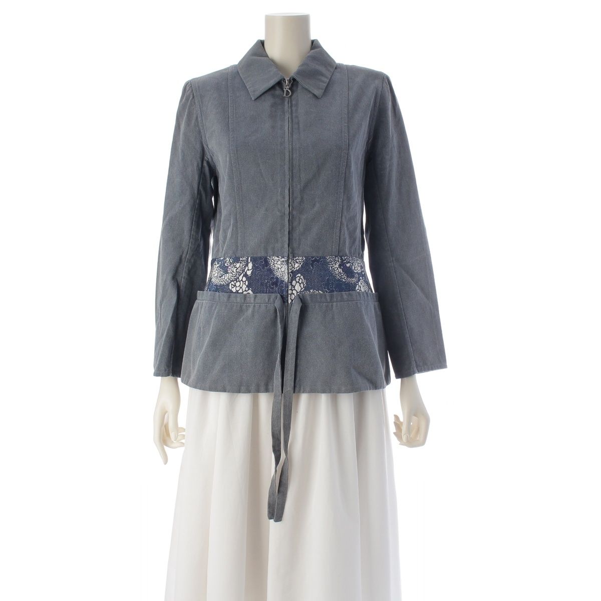 Dior Cotton Logo Flower Zip Terre Jacket Top Blue 40
