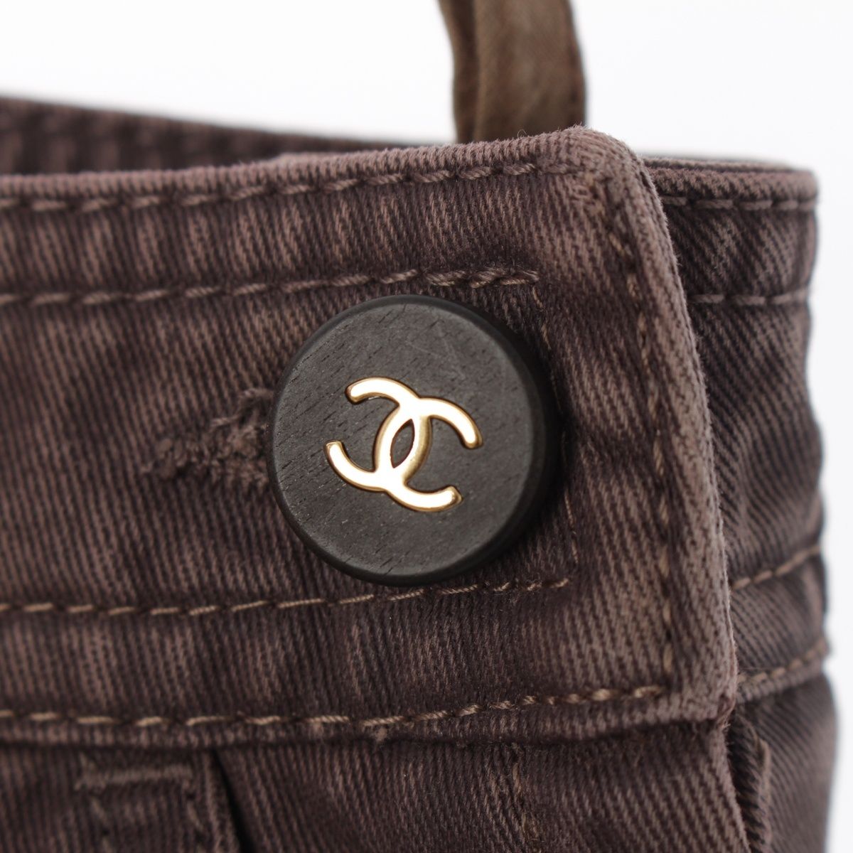Chanel Cotton CC Logo Flare Pants Brown 38 — view 5
