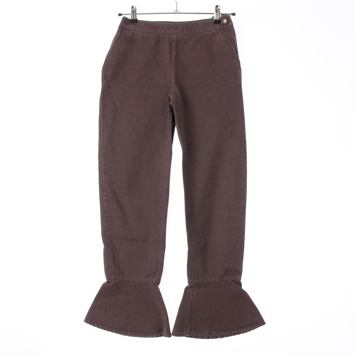 Chanel Cotton CC Logo Flare Pants Brown 38