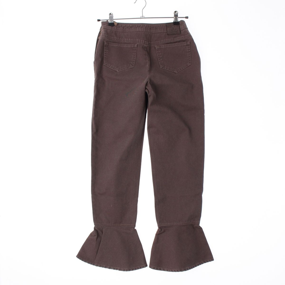 Chanel Cotton CC Logo Flare Pants Brown 38 — view 2