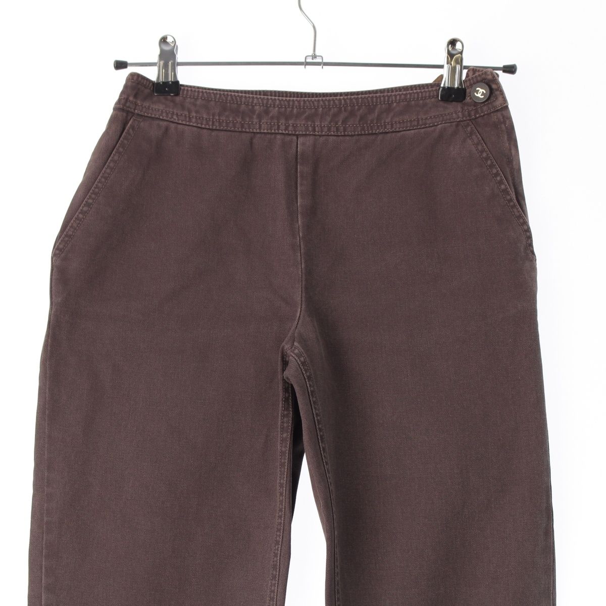 Chanel Cotton CC Logo Flare Pants Brown 38 — view 3