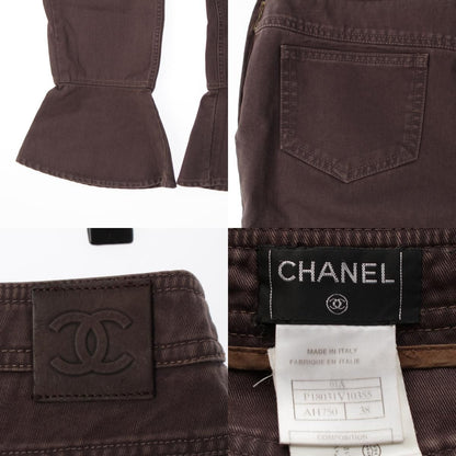 Chanel Cotton CC Logo Flare Pants Brown 38 — view 9