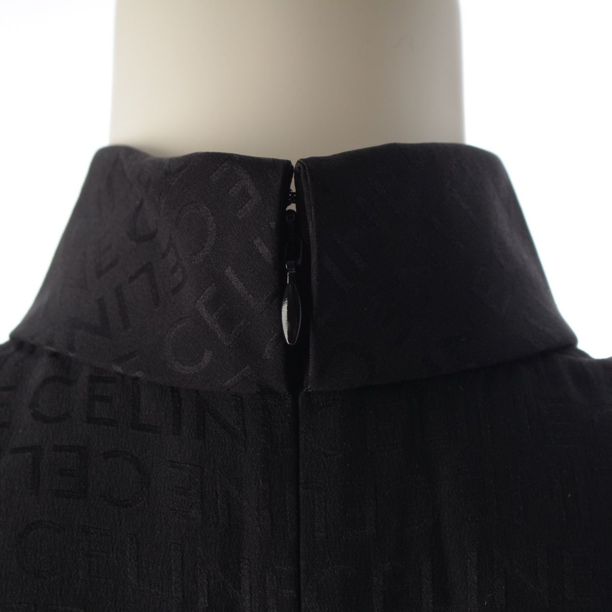 Celine Silk Logo Jacquard Dress Top Black 34 — view 8