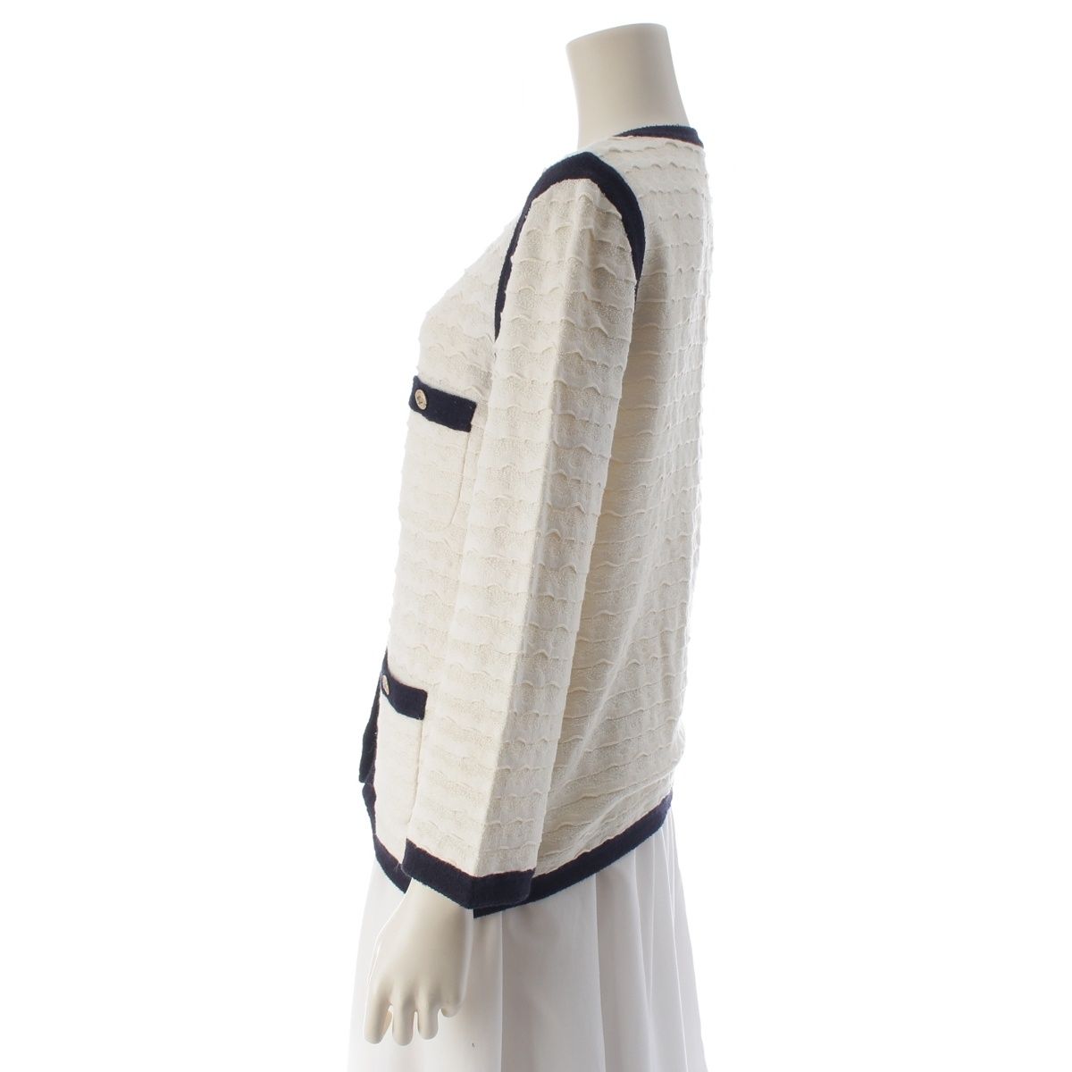 Chanel Cotton Cashmere CC Logo Cardigan Jacket White Black 36 — view 3