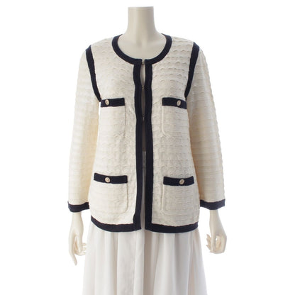 Chanel Cotton Cashmere CC Logo Cardigan Jacket White Black 36