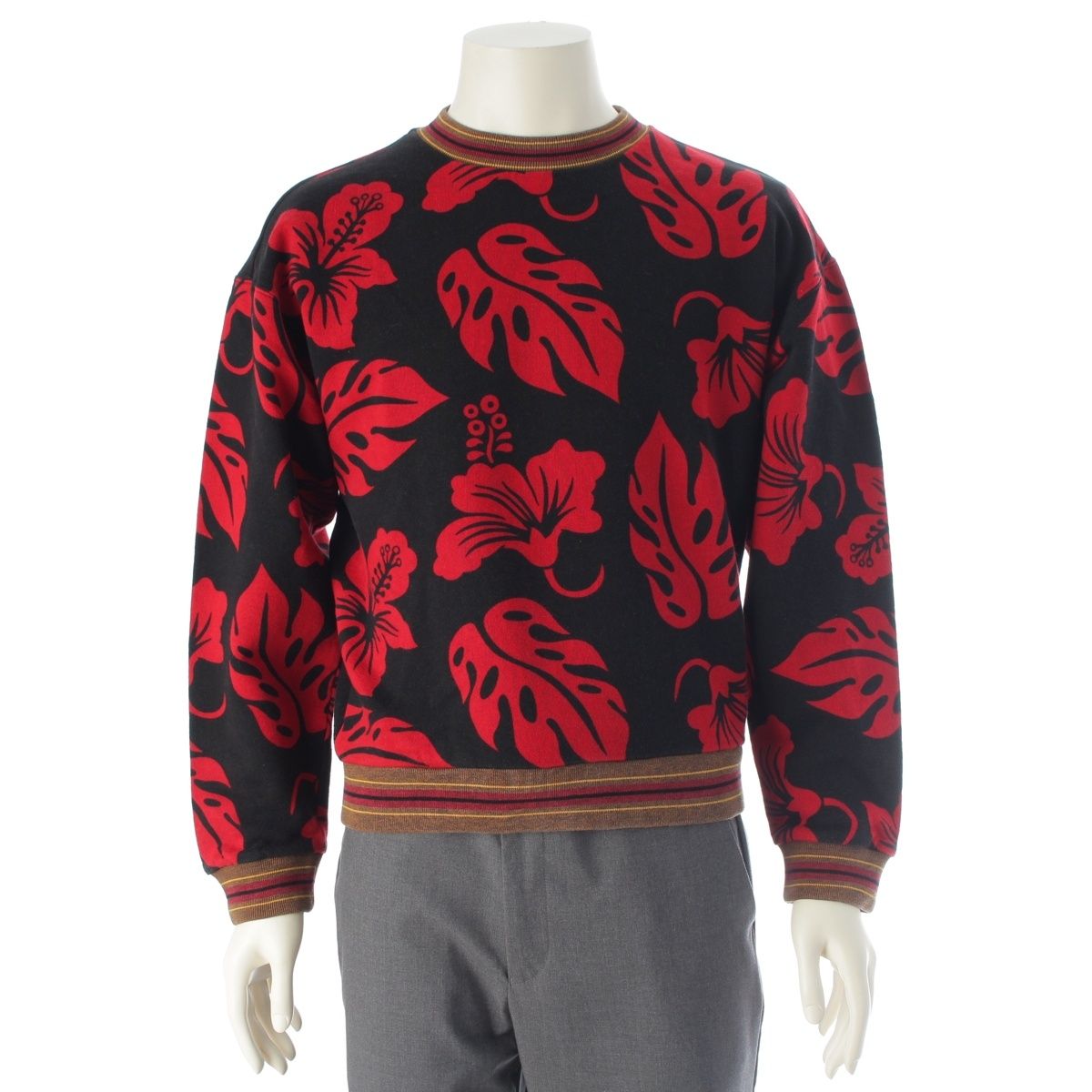 Prada Hibiscus Motif Sweatshirt Floral Pattern Black