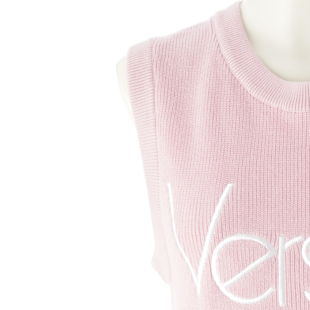 Versace Cotton Knit Re Edition Logo Embroidery Sleeveless Dress Pink 36 — view 6