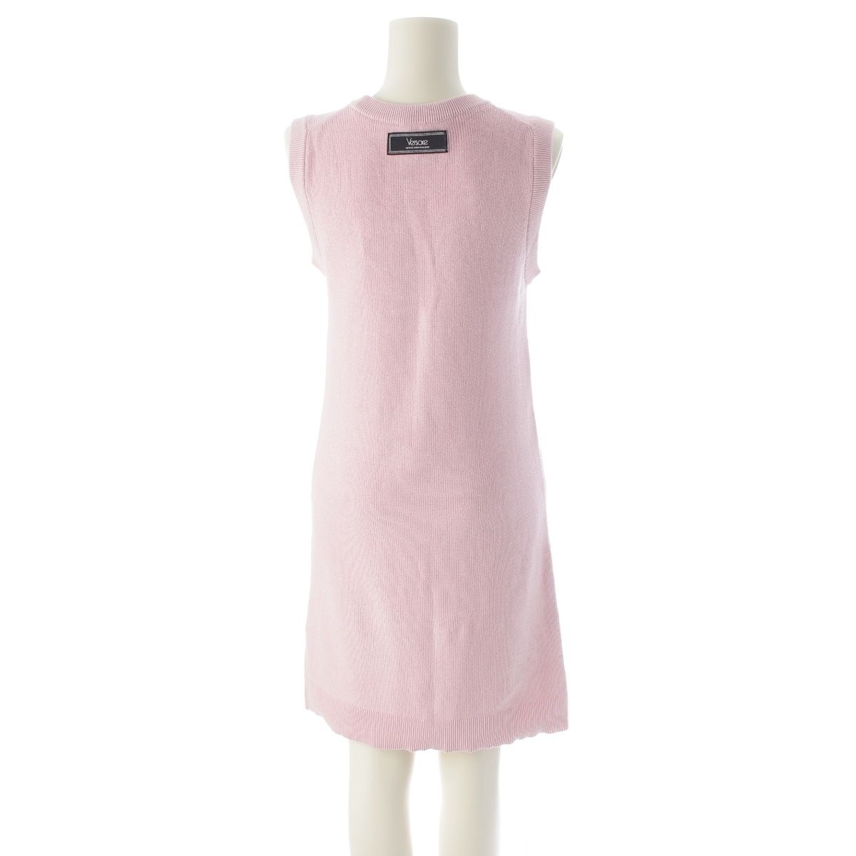 Versace Cotton Knit Re Edition Logo Embroidery Sleeveless Dress Pink 36 — view 4