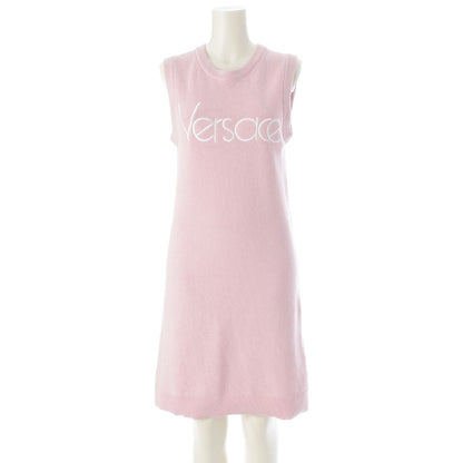 Versace Cotton Knit Re Edition Logo Embroidery Sleeveless Dress Pink 36