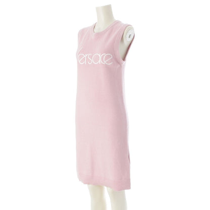 Versace Cotton Knit Re Edition Logo Embroidery Sleeveless Dress Pink 36 — view 2