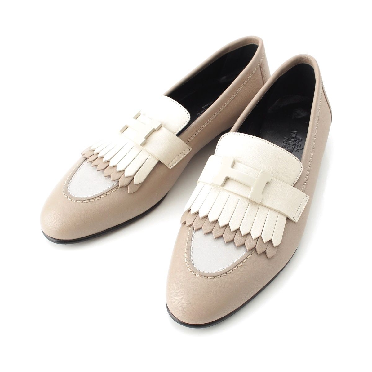 Hermes Moccasins Royale Logo Loafers Beige