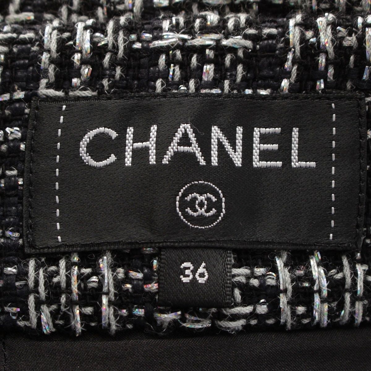 Chanel CC Logo Mixed Tweed Middle Skirt Black Silver 36 — view 8