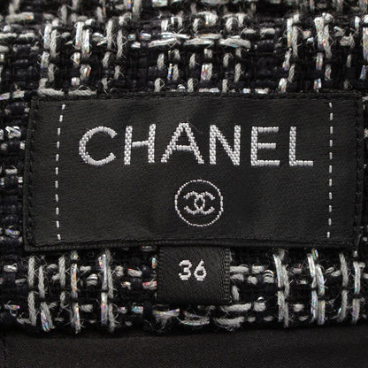 Chanel CC Logo Mixed Tweed Middle Skirt Black Silver 36 — view 8