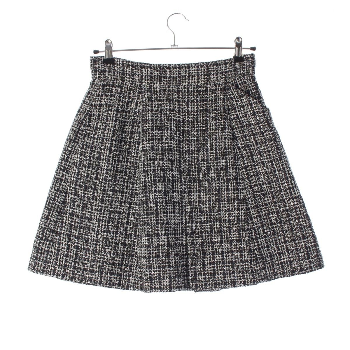 Chanel CC Logo Mixed Tweed Middle Skirt Black Silver 36