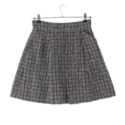 Chanel CC Logo Mixed Tweed Middle Skirt Black Silver 36