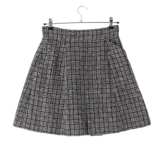 Chanel CC Logo Mixed Tweed Middle Skirt Black Silver 36