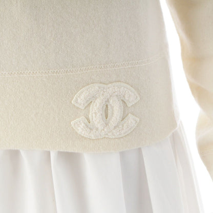 Chanel Cashmere CC Logo Patch Crew Neck Sweater Knit Top Ivory 36 — view 7