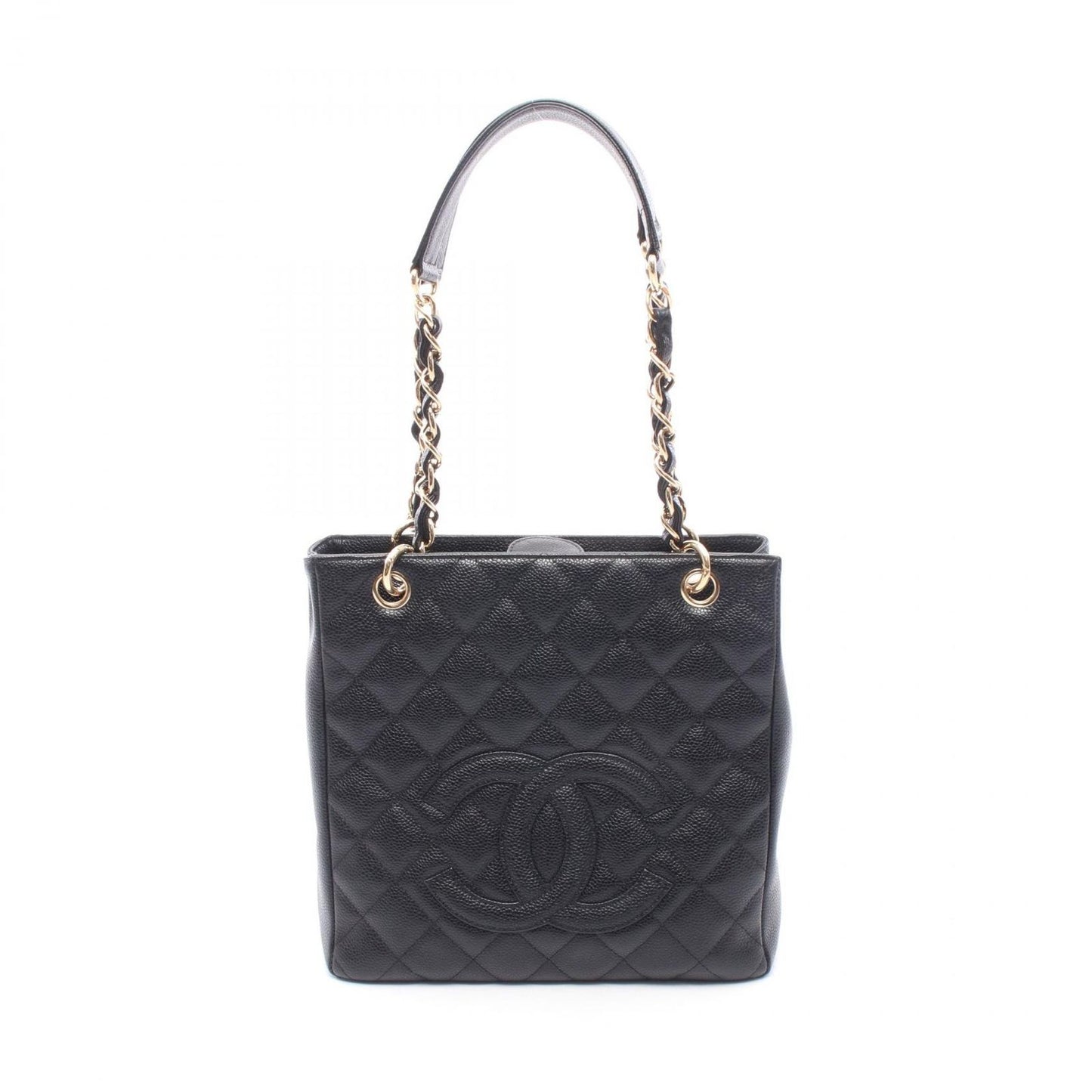 Chanel Tote Quilted Petite Shopping PST Black Caviar Leather Chain