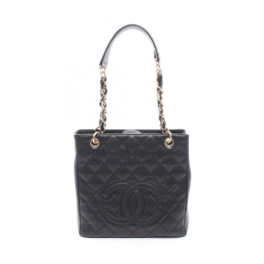 Chanel Tote Quilted Petite Shopping PST Black Caviar Leather Chain