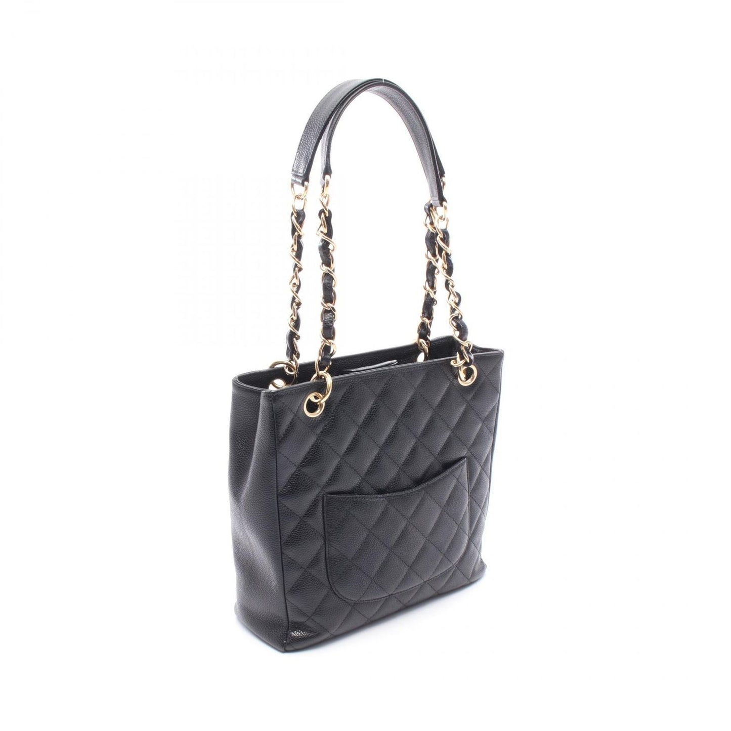 Chanel Tote Quilted Petite Shopping PST Black Caviar Leather Chain — view 2