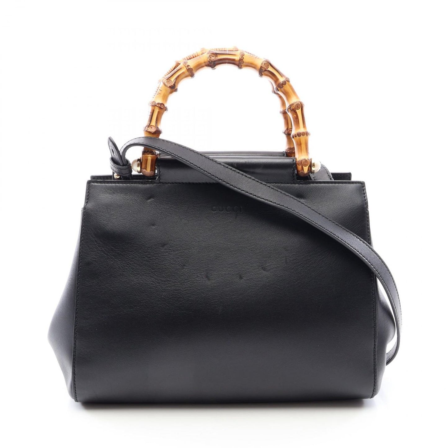 Gucci Handbag Nymphaea Bamboo 2-Way Black Leather Bambu Small Tote
