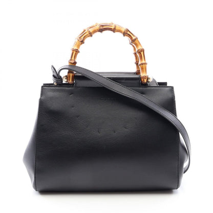 Gucci Handbag Nymphaea Bamboo 2-Way Black Leather Bambu Small Tote