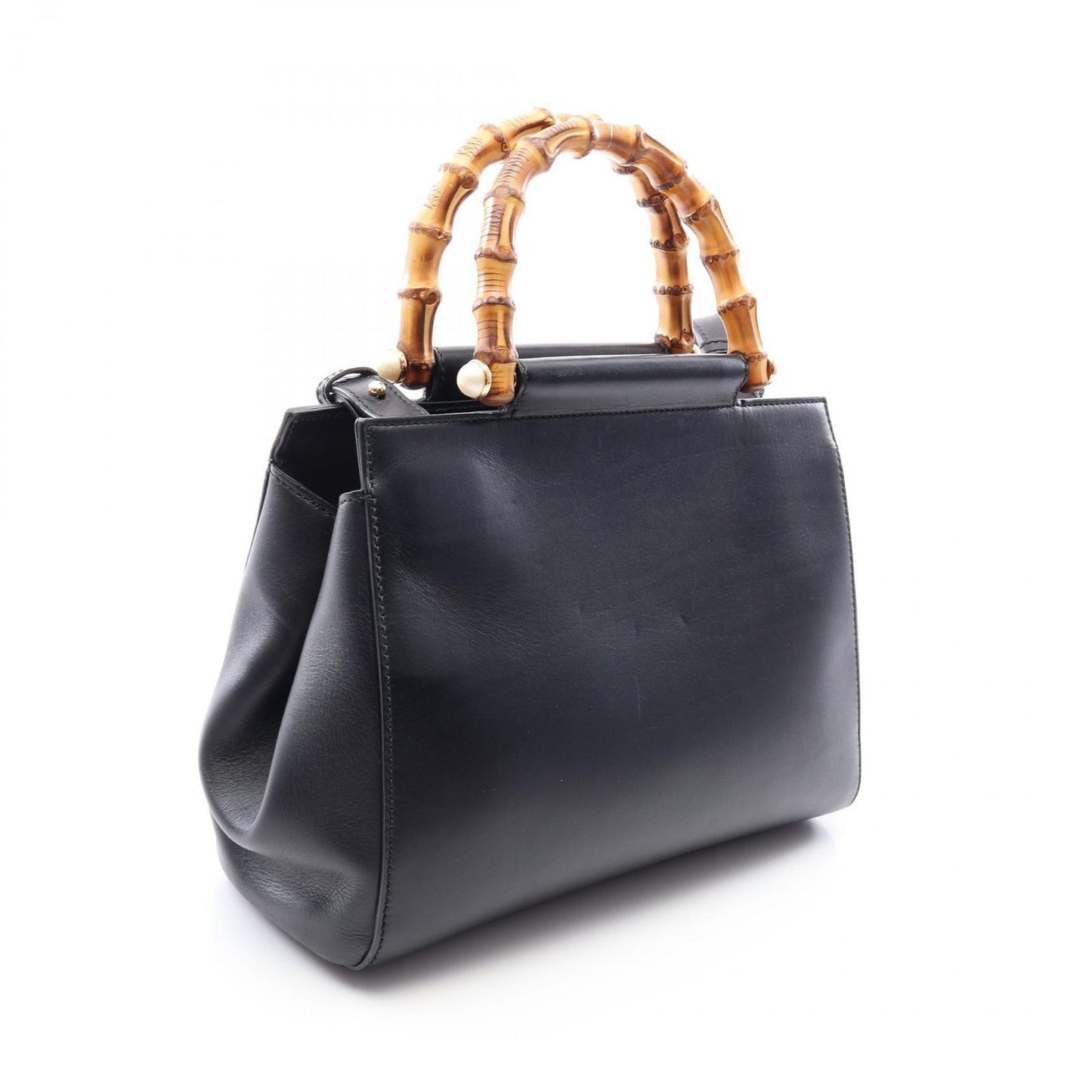 Gucci Handbag Nymphaea Bamboo 2-Way Black Leather Bambu Small Tote — view 2