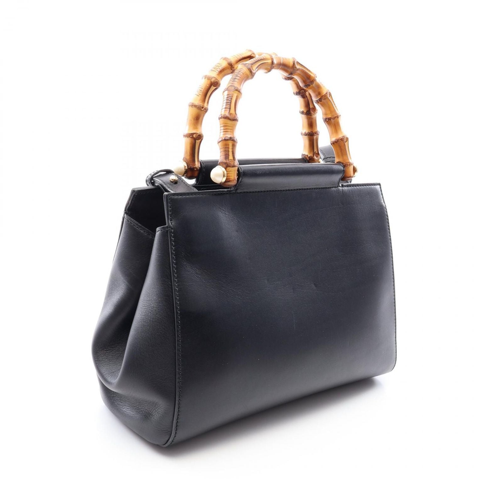 Gucci Handbag Nymphaea Bamboo 2-Way Black Leather Bambu Small Tote — view 2