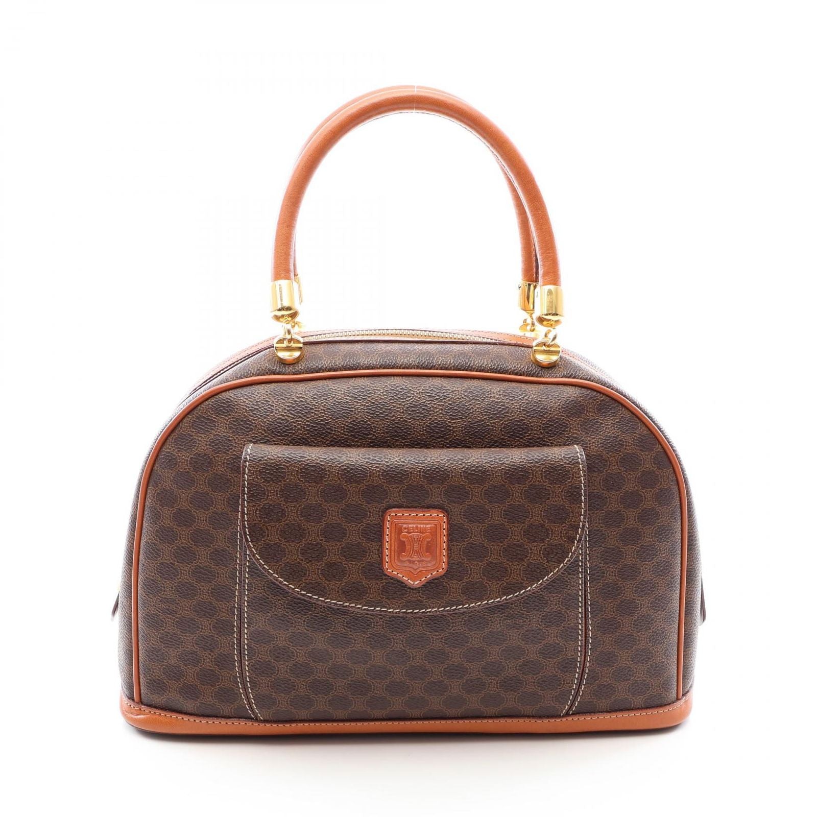 Celine Handbag Macadam Dark Brown Canvas Leather