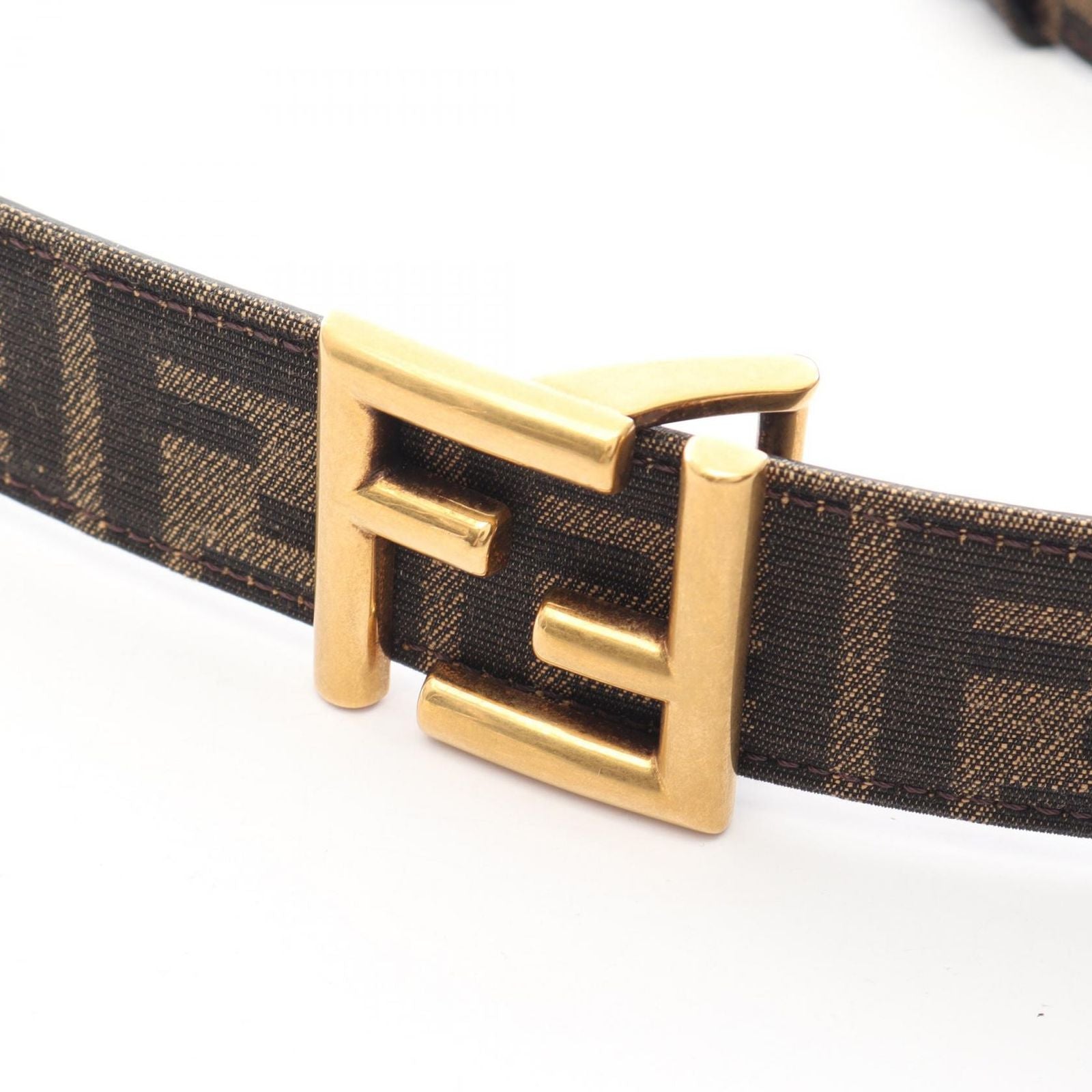 Fendi Belt FF Logo Buckle Gold Reversible Black Brown Canvas Leather — view 2
