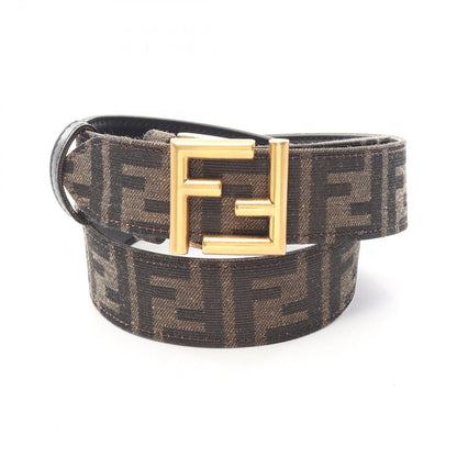 Fendi Belt FF Logo Buckle Gold Reversible Black Brown Canvas Leather