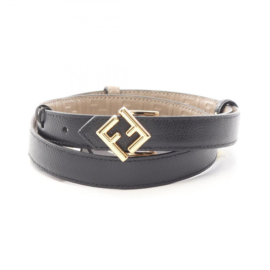Fendi Belt FF Diamond Gold Reversible Black Beige Leather
